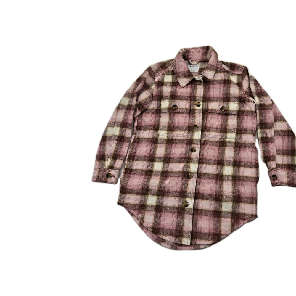 OldNavy Flannel Long Utility Shacket  pink brown plaid Heavy Oversized Country S